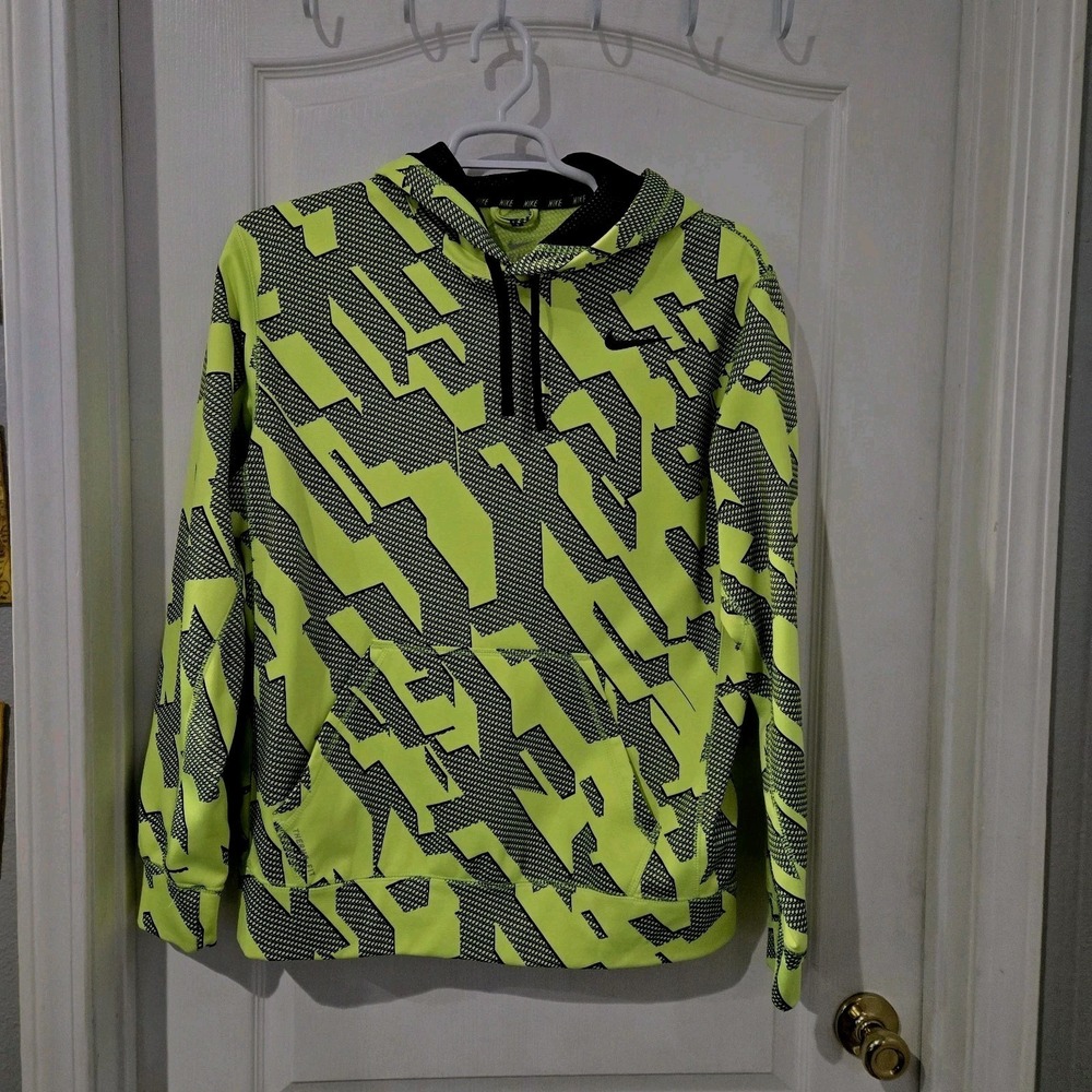 Nike Neon Green Black KO Knockout Hoodie Medium Therma Fit Sweatshirt Streetwear